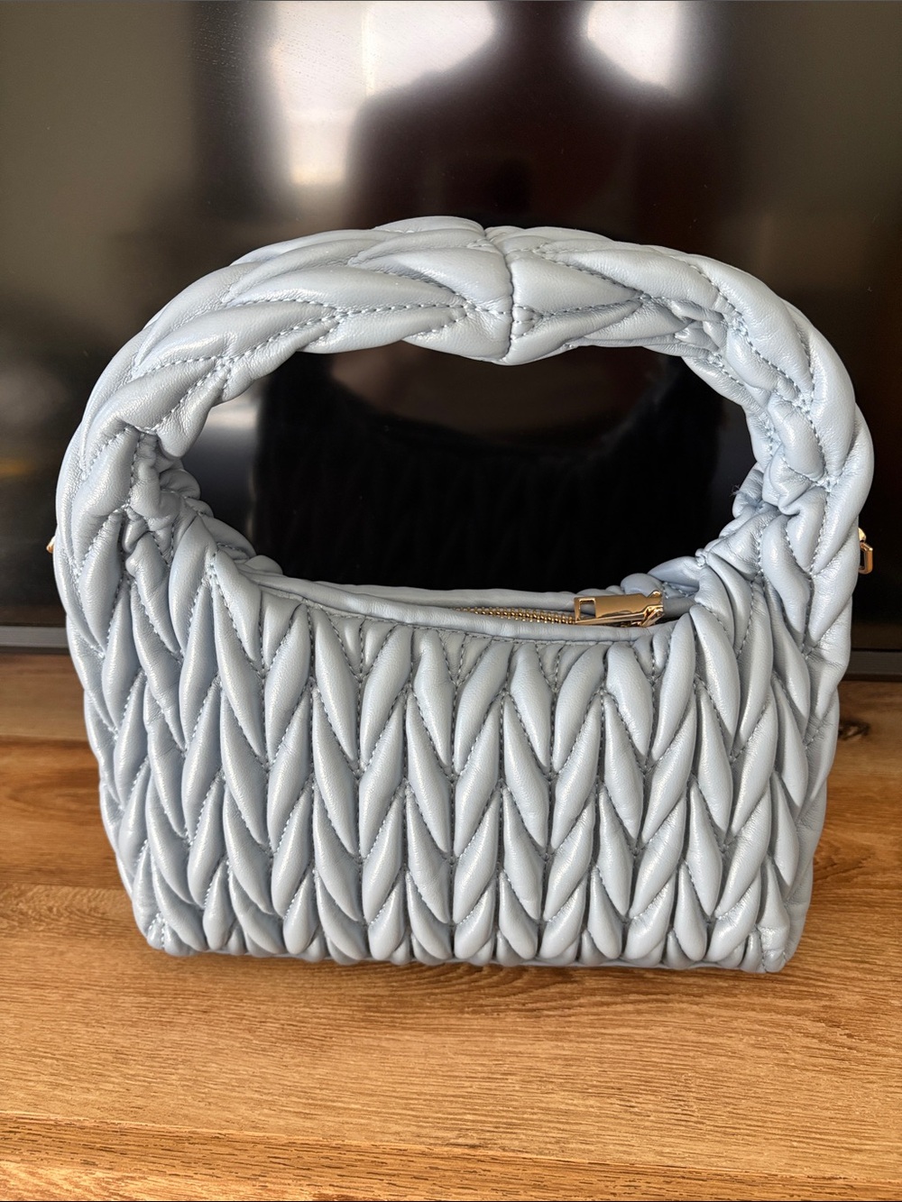 Urban Expressions Quilted Braided Handle Shoulder Bag - Light Blue